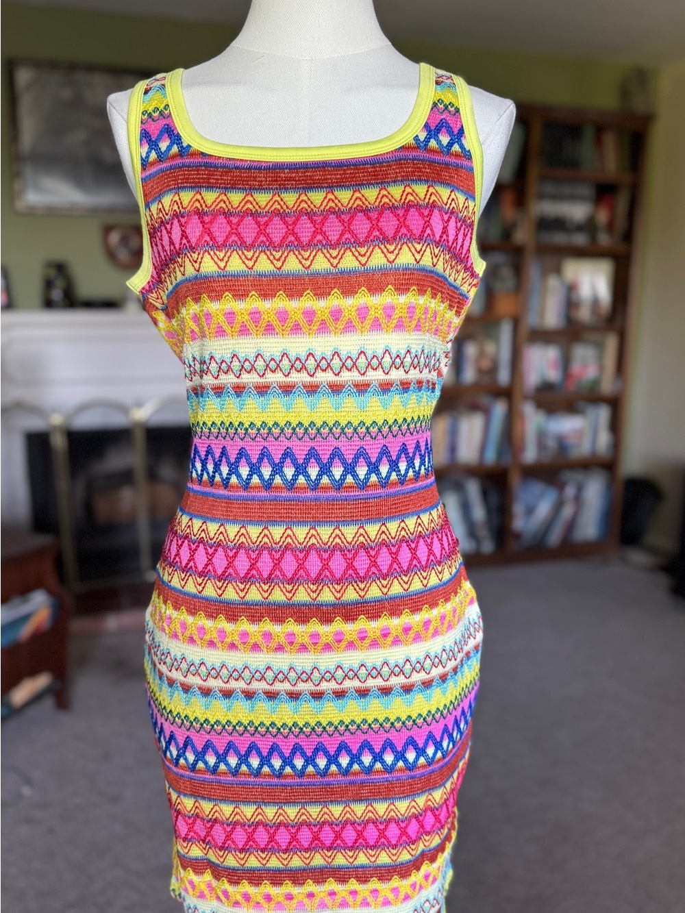 Vibrant Multicolor Sleeveless Tank Dress - Eye-Catching Geometric Print, L